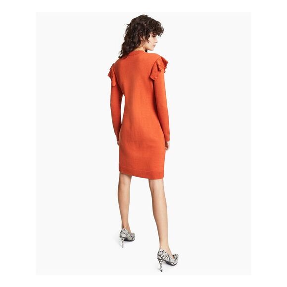 BAR III DRESSES Womens Orange Cable-knit Front Long Sleeve Sweater Dress XS - Picture 2 of 4